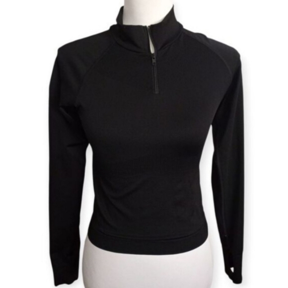 PINK Victoria's Secret Black Quarter-Zip Sweatshirt Sz.XS EUC. - Picture 2 of 7